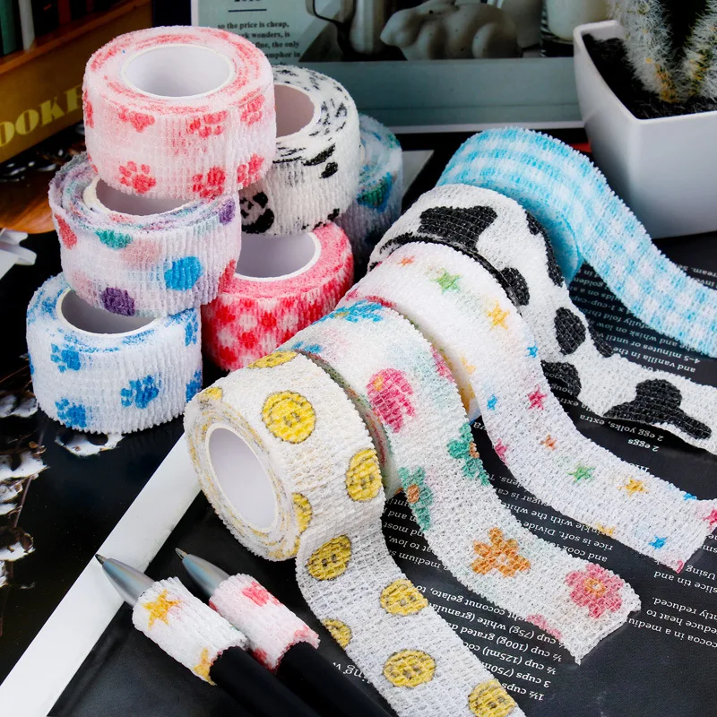 4.6m Self Adhesive Wrap Tape Medical Therapy Elastic Bandage Knee Protector 1 pcs Sports Colorful Printed Finger Joints Tape