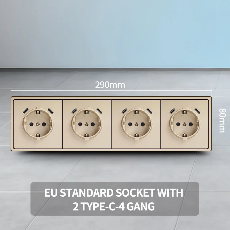 2 USB Type-C snel opladen EU Schuko stopcontact, 80x80mm modern design 16A 250V h 1 tot 5-voudig stopcontact voor thuiskantoor - afbeelding 1