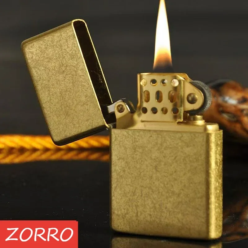 Zorro Brass Kerosene Windproof Lighter with Personalized Creativity, Ultra-thin Square Angle Smooth Kerosene Machine