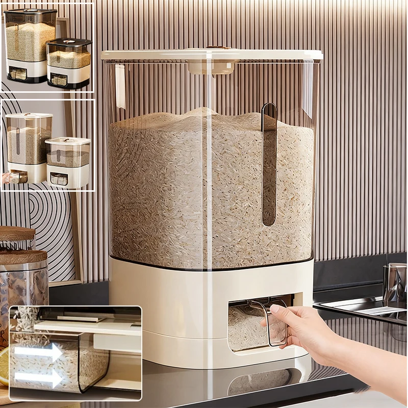 

13/23-pound Automatic Rice Dispenser with Lid, Large Capacity-6.35 KG/11.34 KG Moisture-Proof and Insect-Proof Sealed Container