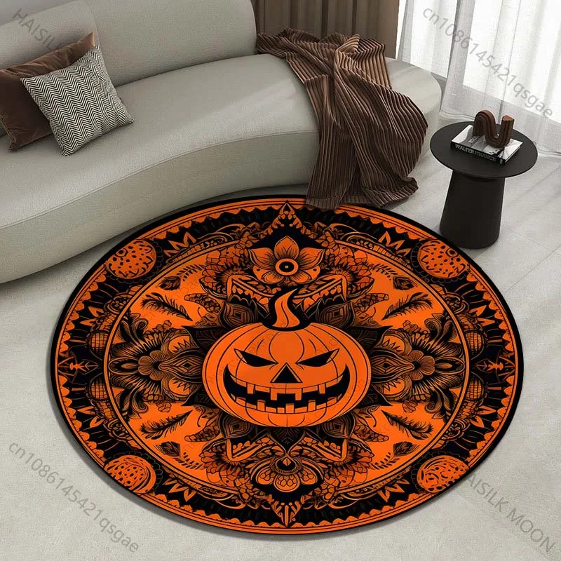 Halloween pumpkin lantern with ornate patterns round carpet living room sofa table carpet large pet mat soft round carpet