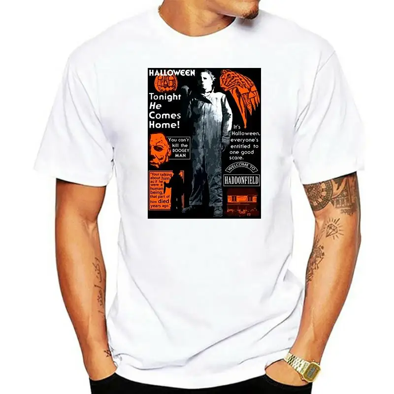 T Shirts Michael Myers Halloween Mask And Drips T Shirt Scary Movie Horror Male Cotton Short Sleeve Clothes New Cool Tees Design