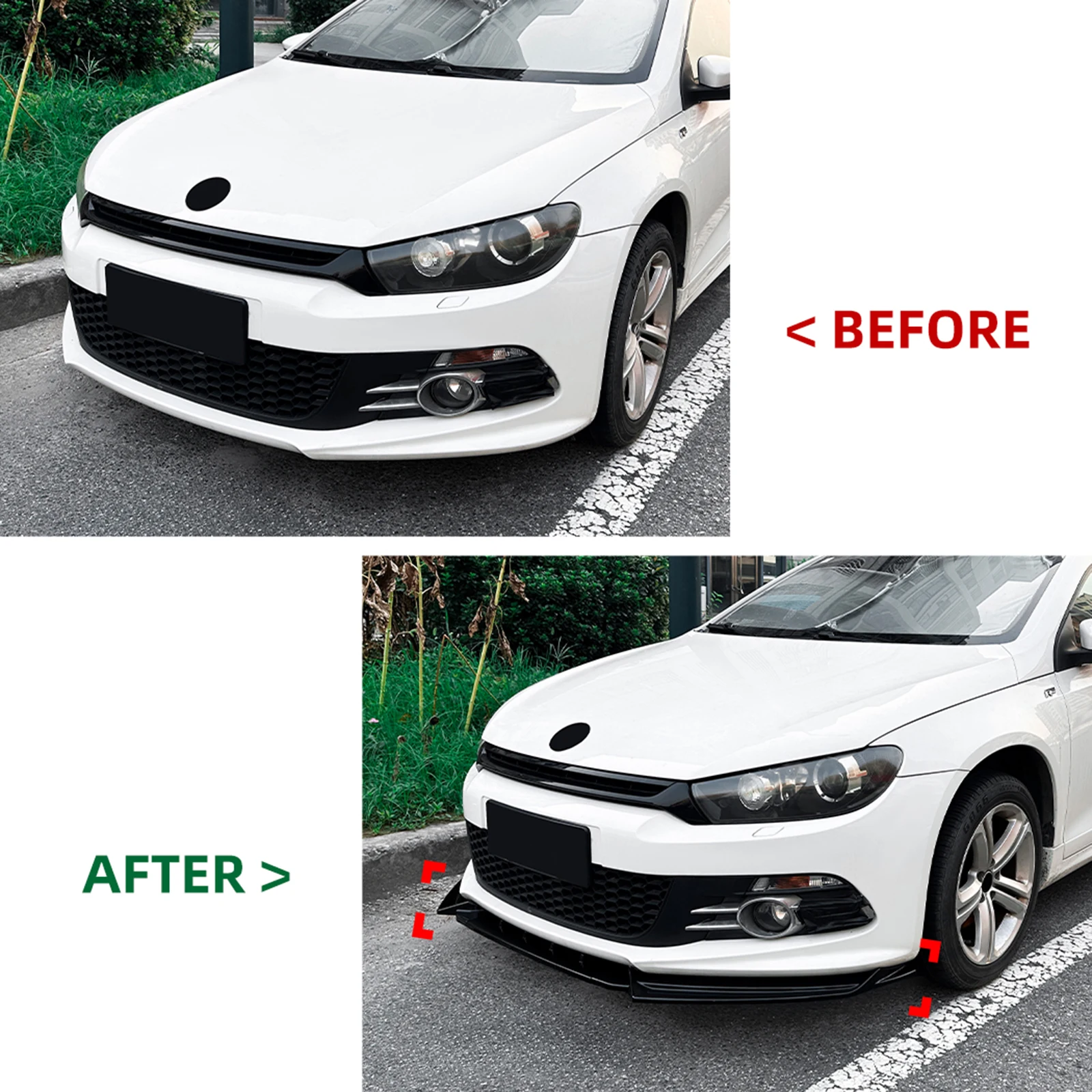 폭스바겐 VW 시로코 MK3 초기 R라인 GTS 2008-2014용 프론트 범퍼 스포일러 립 카본 파이버 룩/글로스 블랙 로워 스플리터 썸네일 6