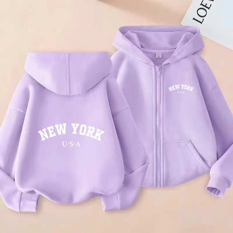 الأكثر مبيعا البلوز الأطفال سترة نيويورك الولايات المتحدة الأمريكية هوديي سستة نمط بنين Girls3-12Yrs موضة رداء علوي فضفاض غير رسمي معطف رياضي #1