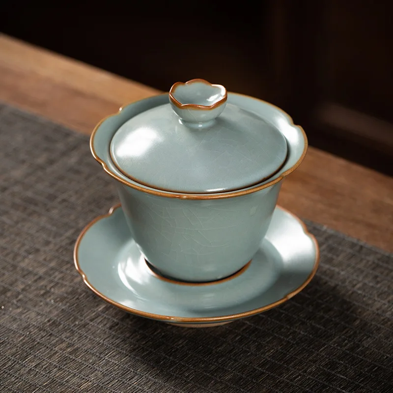 High Quality Azure Ru-Kiln High-End Crack Ru Ceramic Tea Brewing Bowl Cup Jingdezhen Gaiwan Kung Fu Set