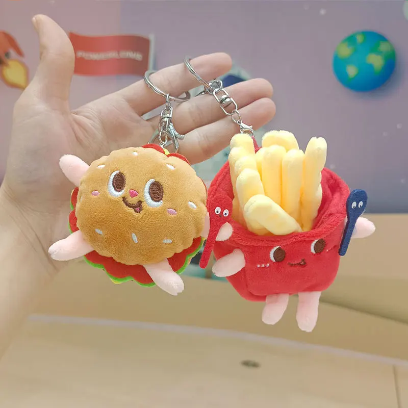 12cm Kawaii Food Bread Hamburger Hot Dog French Fries Plush Doll Soft Stuffed Plush Pendant Keychains for Children Gifts Toys