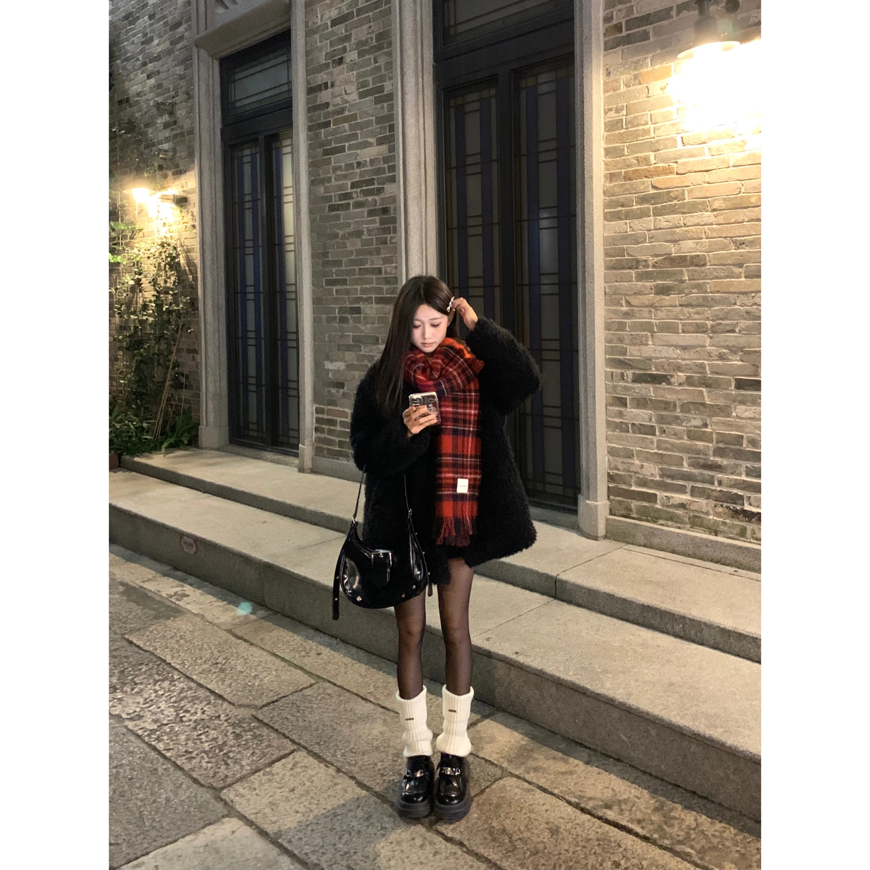 

Женское пальто средней длины из натуральной кожи, осенне-зимнее, новинка 2024, вязаное, свободного кроя, с длинными рукавами, круглым вырезом, верхняя одежда