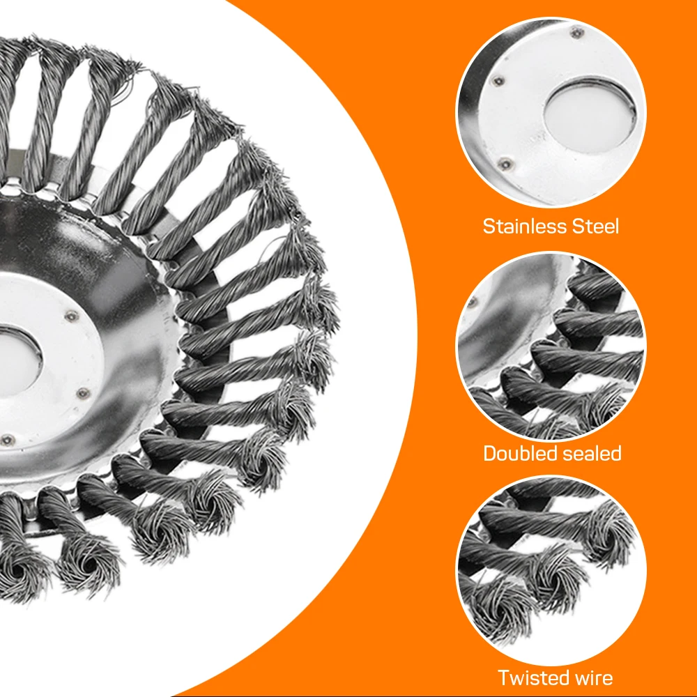 Disque de brosse de roue de fil d'acier de 6 pouces, tête de débroussailleuse de mauvaises herbes, tondeuse à gazon de jardin, outil universel de coupe de tête de coupe d'enge, nouvelle mise à niveau