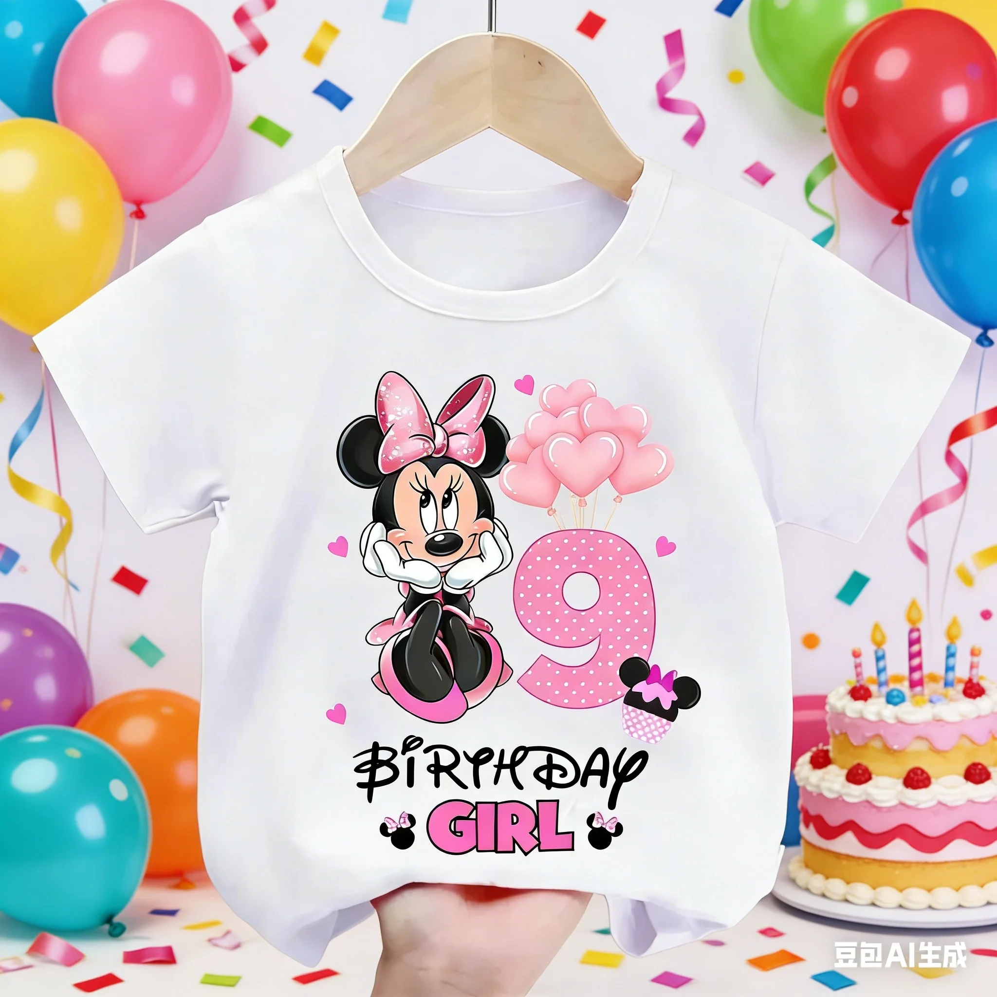 

Памятная футболка Disney Minnie в подарок на день рождения для мальчиков и девочек, летняя новая хлопковая футболка с короткими рукавами