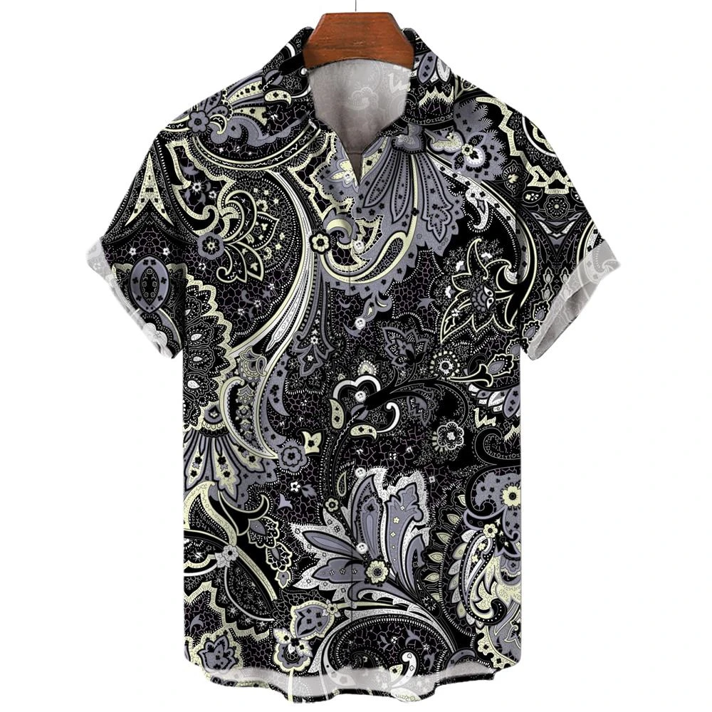 Vintage Men's Shirts 3D Print Ethnic Graphics Fashion Button Short Sleeve Lapel Streetwear Hawaiian Blouse Shirts for Men Summer