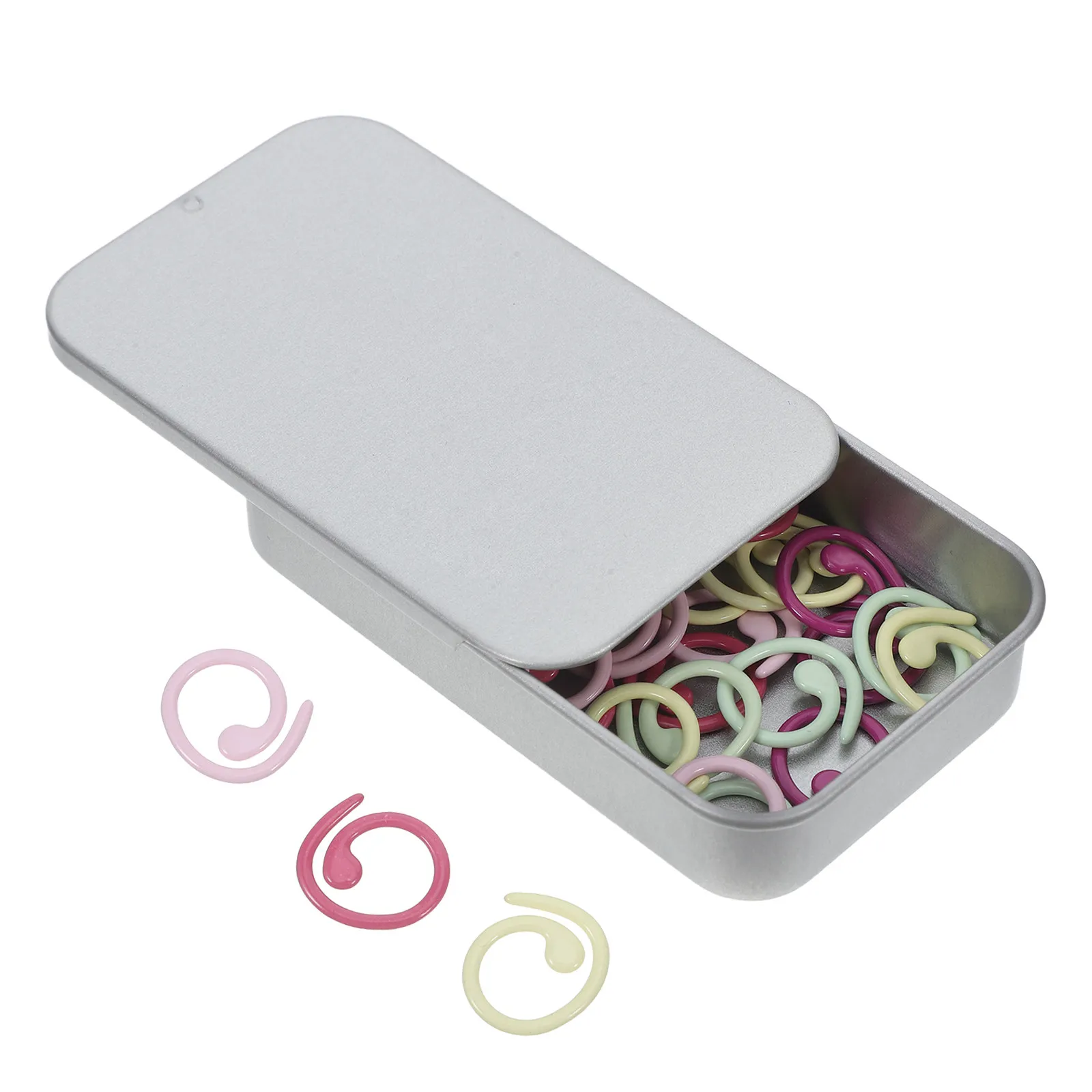

50Pcs Knit Marker Spiral Metal Stitch Markers Removable Colorful Crochet Circular Split Ring Tools Portable Storage Box
