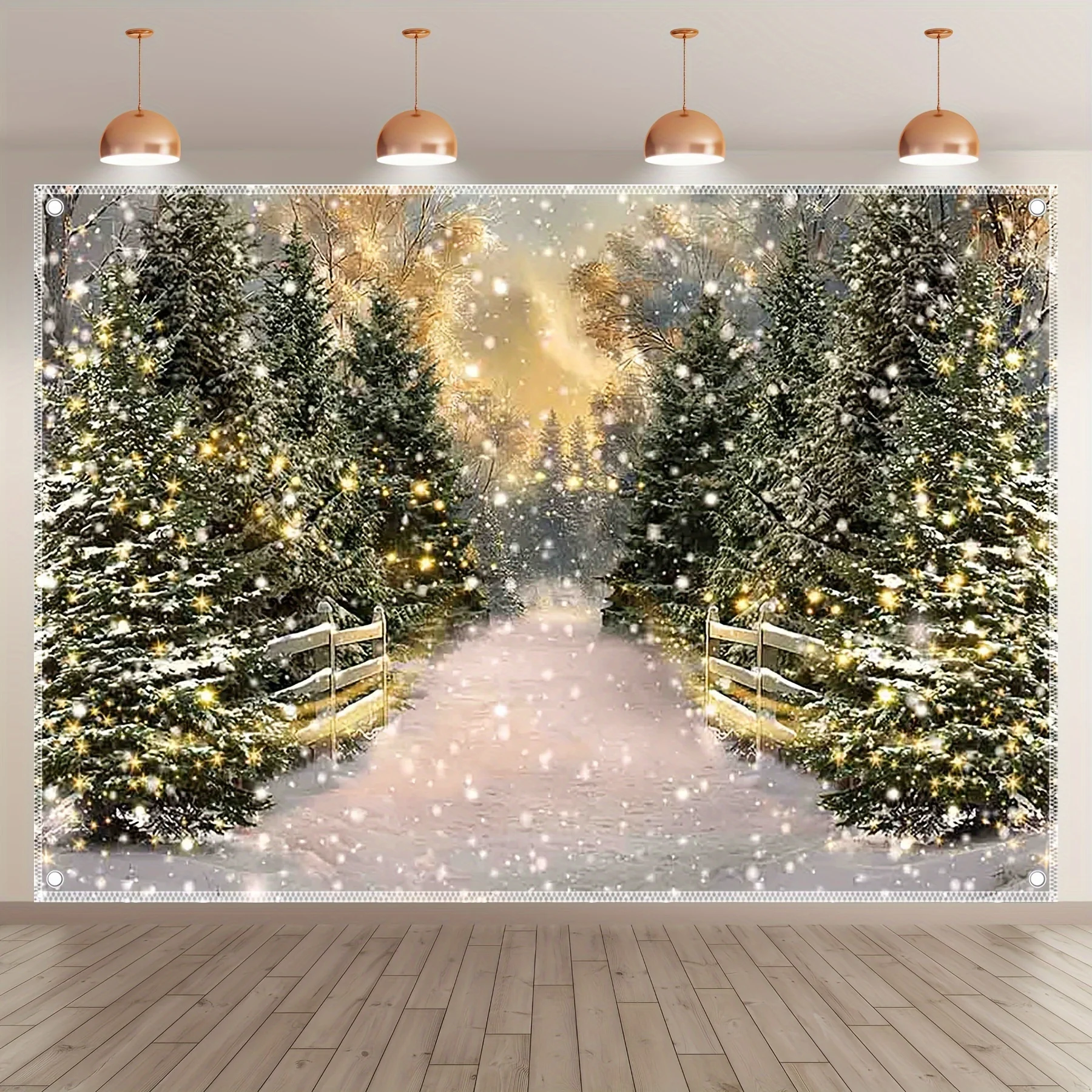 【2D Flat】1 Stück, Winter-Weihnachtsschneeszene, Polyesterfaser-Fotografie-Hintergrundstoff, Raumdekorationsartikel