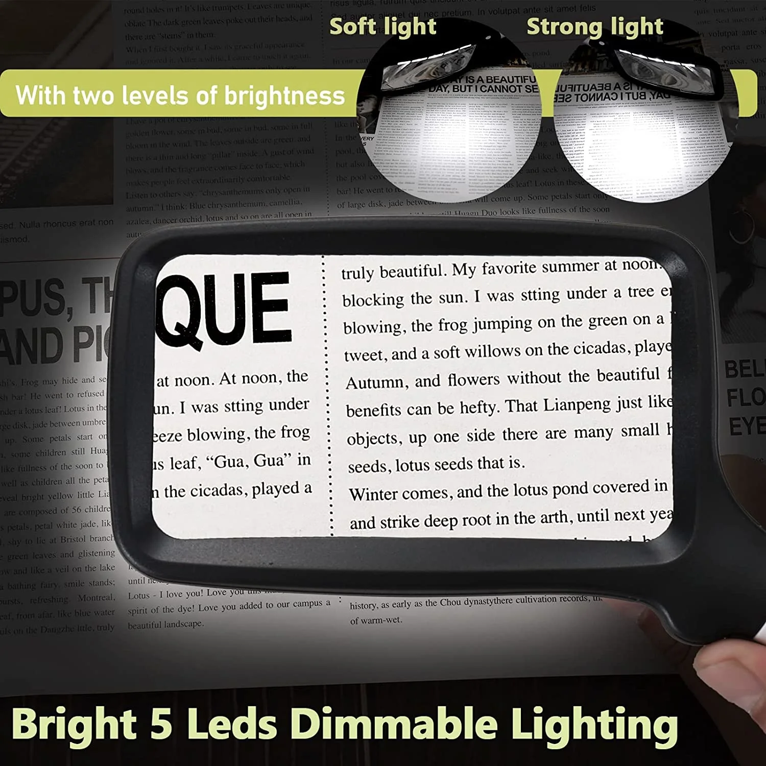 Customizable Magnifying Glass with Light, Folding Handheld 3X Large Rectangle Lighted Magnifier with Dimmable LED