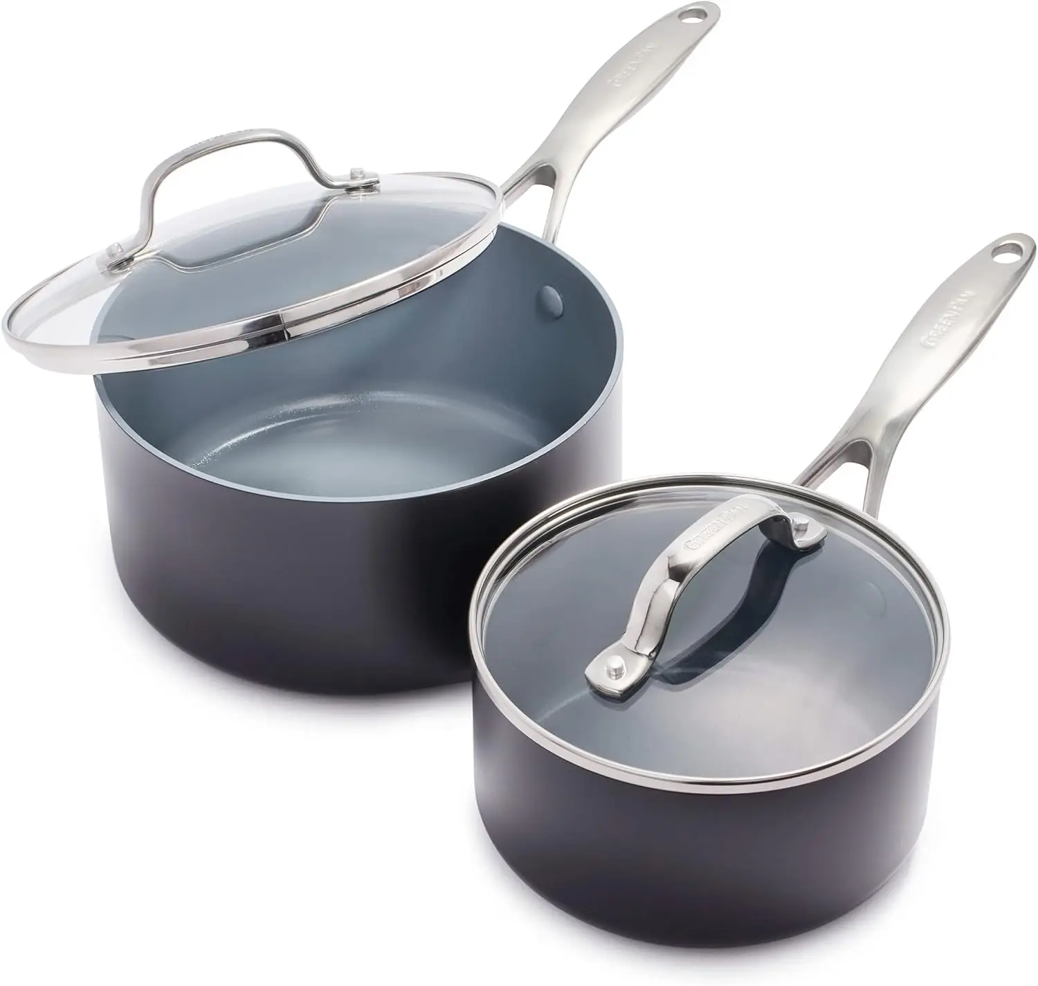 

Valencia Pro Hard Anodized Healthy Ceramic Nonstick 2QT and 3QT Saucepan Pot Set with Lids, PFAS-Free, Induction, Dishwasher Saf