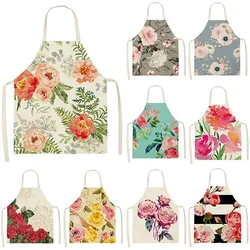 Peony flower linen apron kitchen milk tea shop restaurant work clothes home decoration printed cleaning apron children's bib