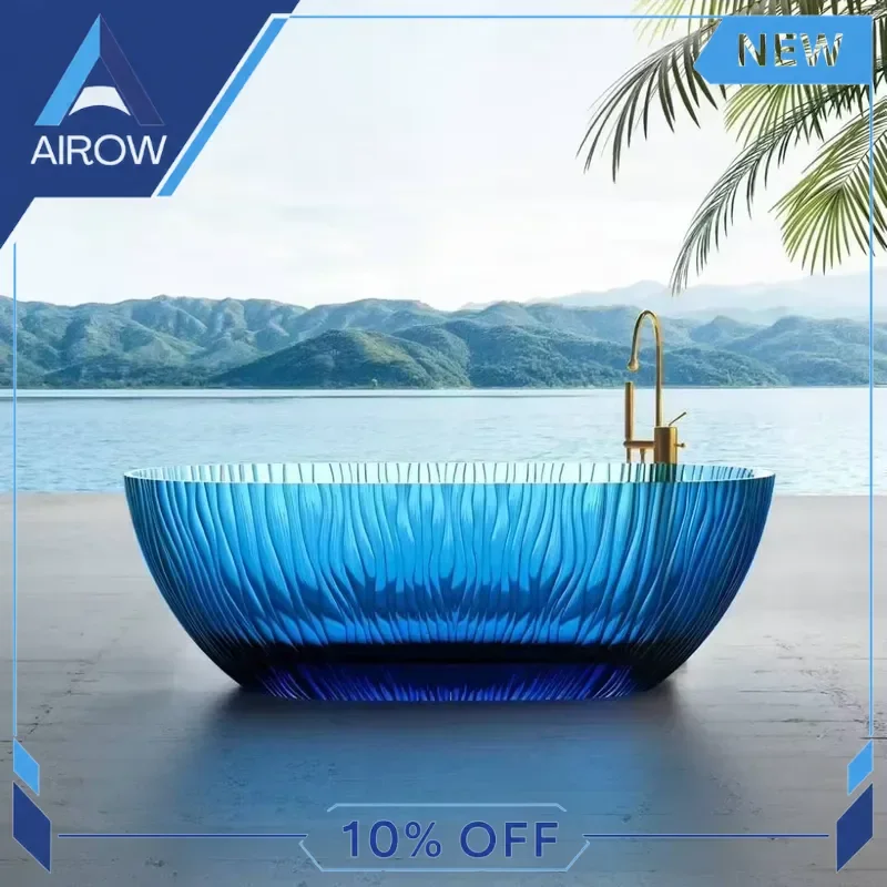 for Modern Transparent Freestanding Bathtub Royal Blue Clear Resin Soaking Tub Adult Hotel Bathroom Luxury Home Spa Decor