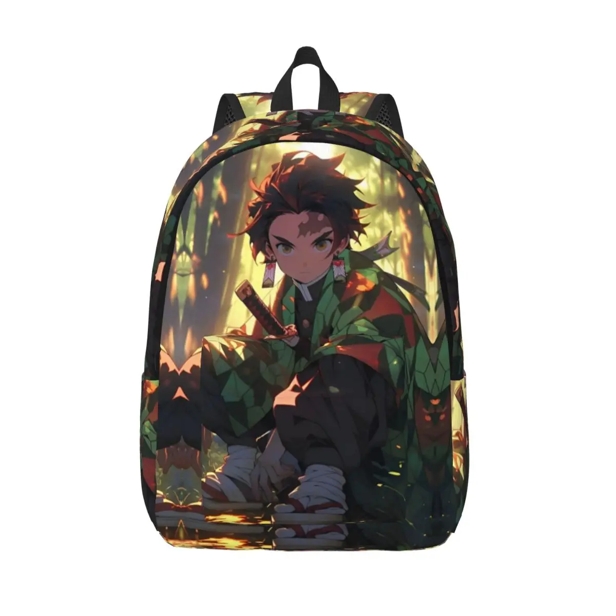 Mochila de manga Demon Slayer Tanjiro Kamado, mochila de lona feminina, presente para estudante do ensino fundamental