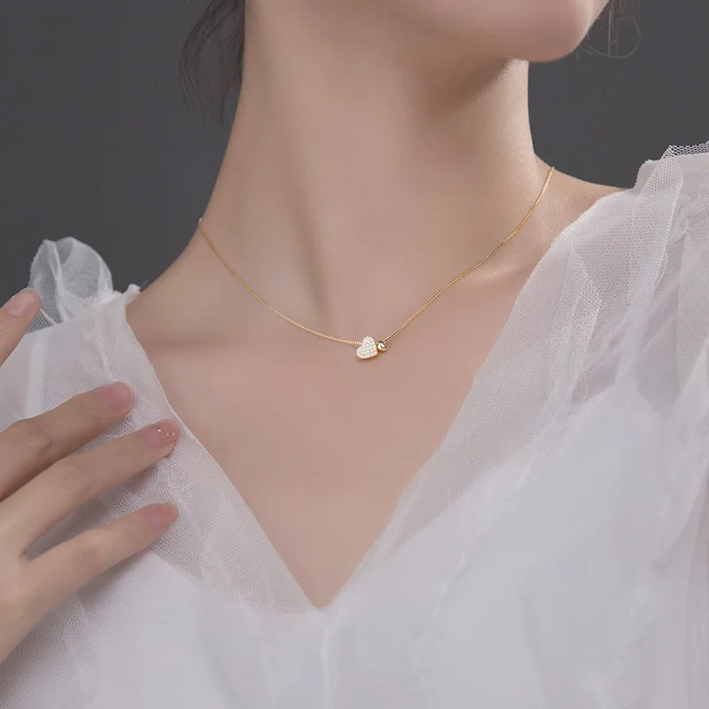 925 Sterling Silver Necklace Gold-plated 18 Inches Heart-shaped Pendant Necklace for Women Girls Fashion Jewelry Engagement Gift