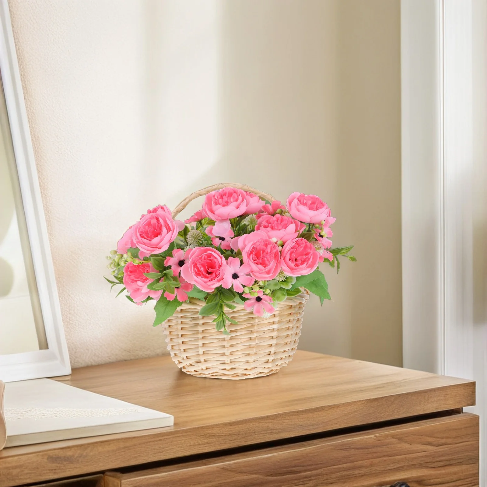 اليدوية الروطان الصفصاف سلة النزهة سلة خوص دائم خفيفة الوزن تخزين الحاويات حفل زفاف لصالح سلال الخوص #3