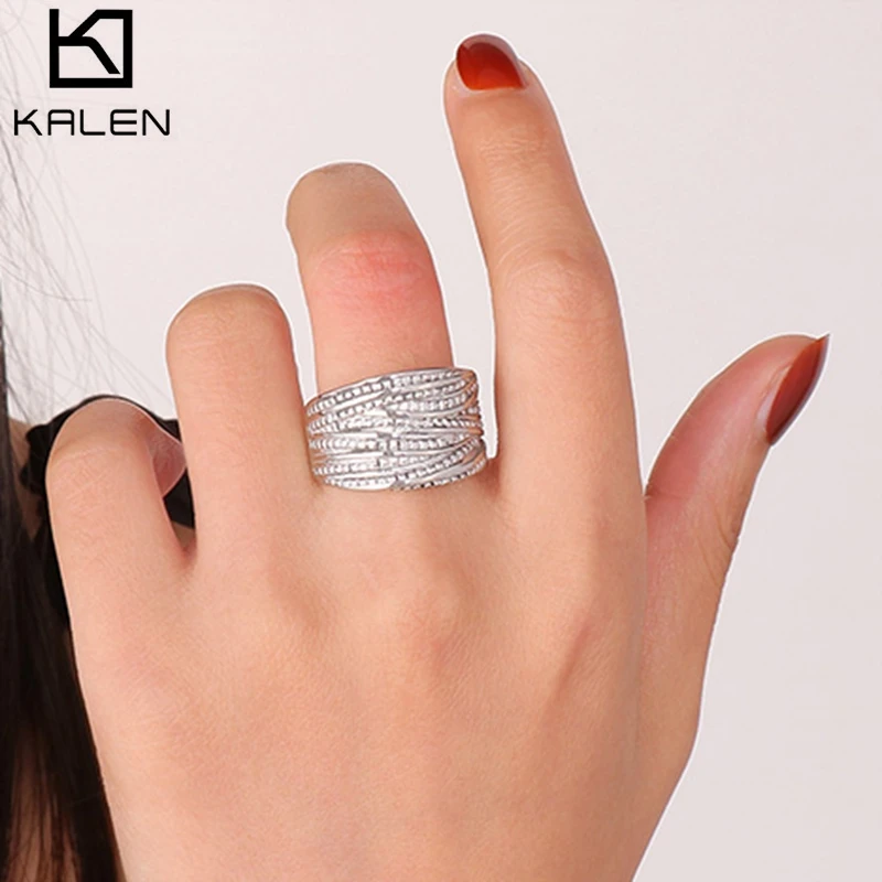 KALEN New Trends Stainless Steel Modern Wrap Wide Ring for Women Geometric Finger Statement Wedding Party кольца Chic Jewelry