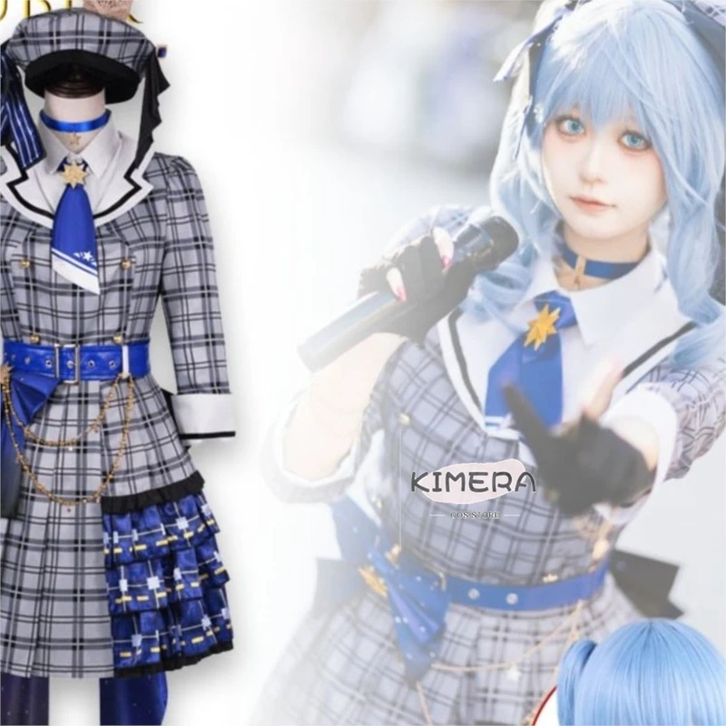 

Kimera Store disfraz Hoshimachi Suisei Checkered Performance Dress Lolita Outfit Cosplay VTuber Anime Idol Holo Full fille コスプレ