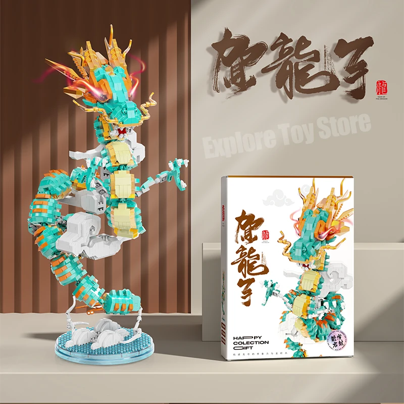 New Mini Chinese Dragon 3D Model Building Blocks Bedroom Living Room Sofas Desktop Ornaments Toy Bricks Children Birthday Gift