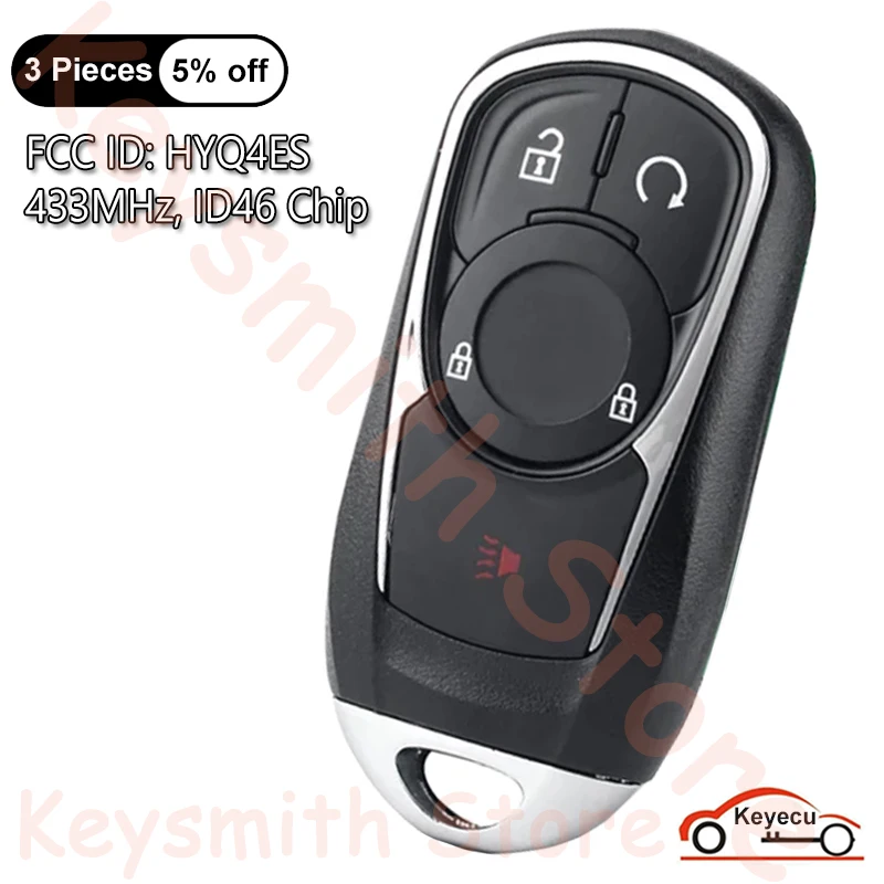 

KEYECU 4 Buttons 433MHz ID46 Chip for Buick Encore GX 2021 2022 2023 Auto Smart Remote Control Key Fob 13530513 FCC ID: HYQ4ES