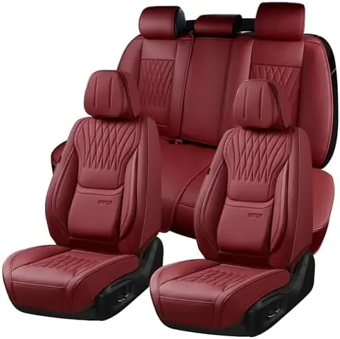 

Full Set Leatherette Car Seat Covers - Universal Fit for Sedans, SUVs, Trucks (Wine Red)