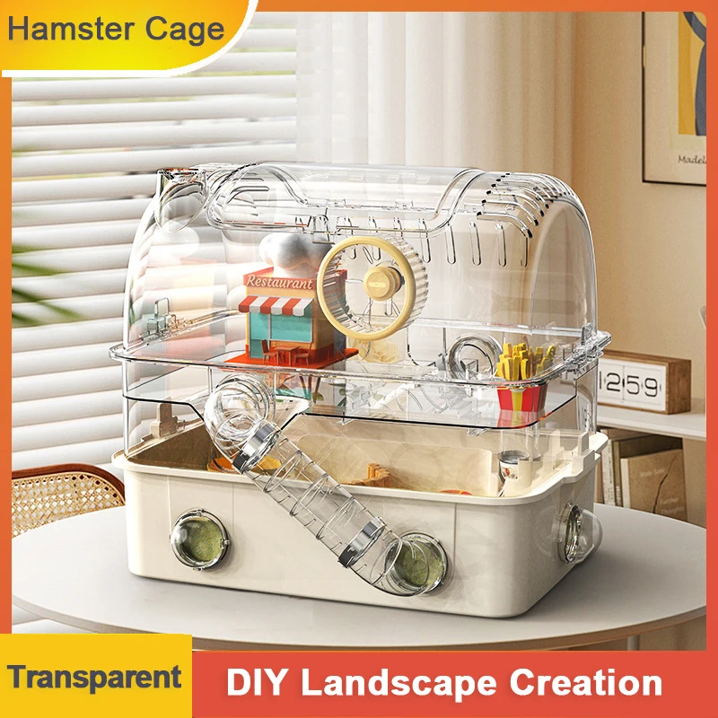 Hamster Cage Extra Large Luxury Villa Supplies Multi-Layer Acrylic Panoramic Transparent Golden Bear