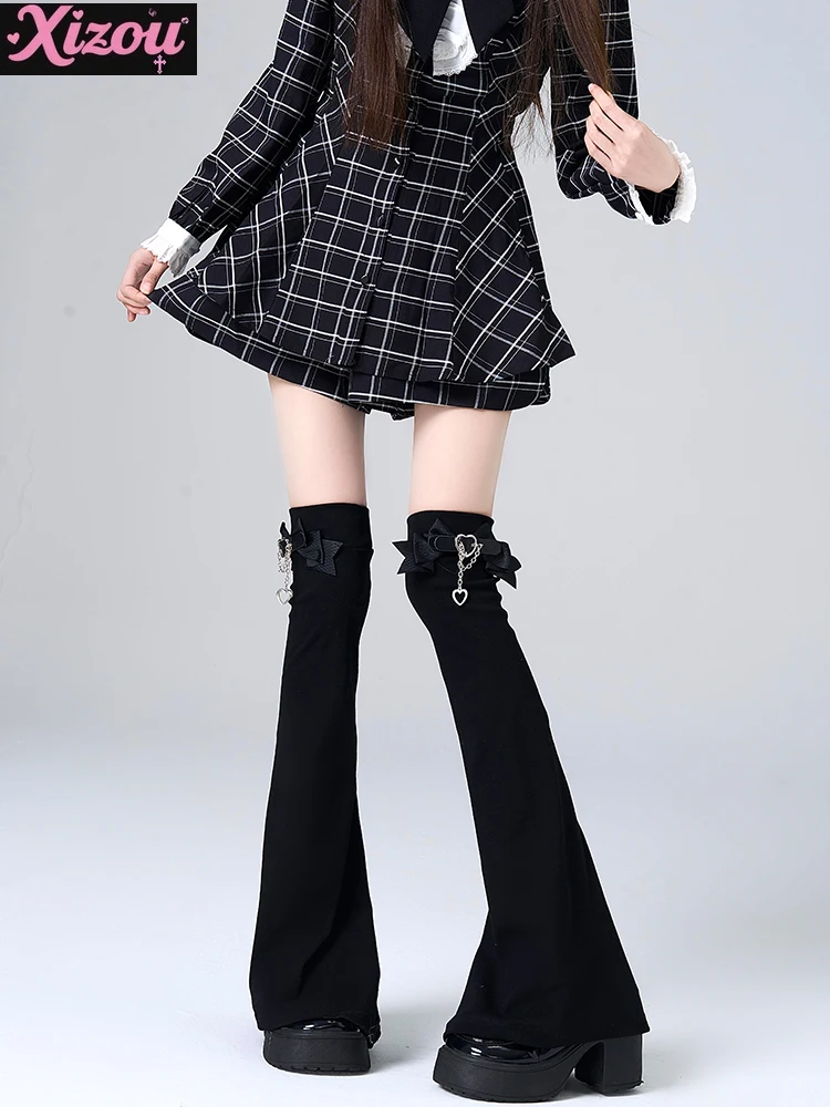 Japanese JK Knee Socks Women‘s Mine Series Mass-produced Bow Chain Leg Cover Love Leather Buckle White Wide Legs Warmers Thin
