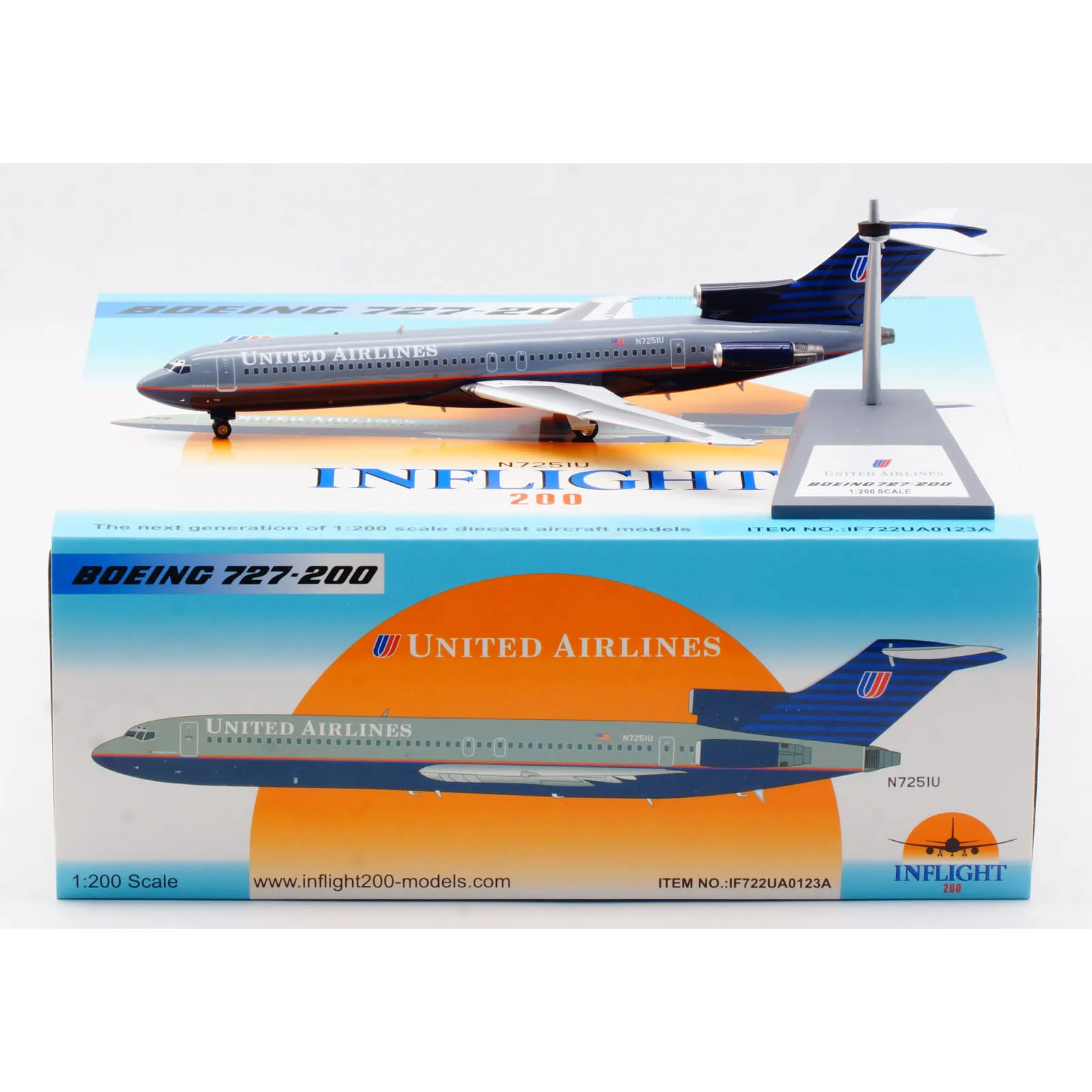 IF722UA0123A Alloy Collectible Plane Gift INFLIGHT 1:200 UNITED Airlines Boeing B727-200 Diecast Aircraft Jet Model N7251U