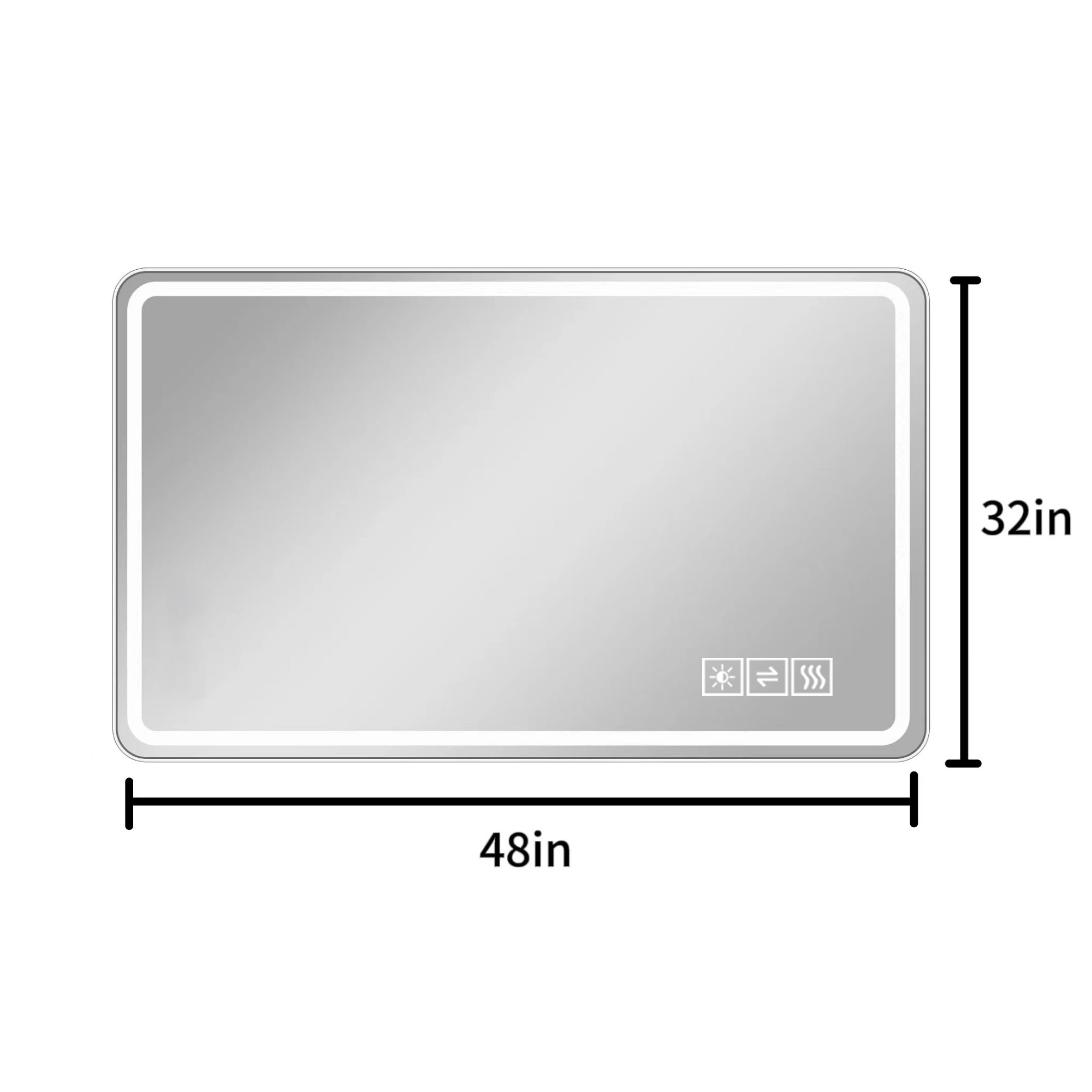 48×32 Inch Modern LED Vanity Mirror Anti-Fog Lighted 3 Colors 5 Level Dimmable Wall Mounted Makeup Mirror for Hotel Bathroom