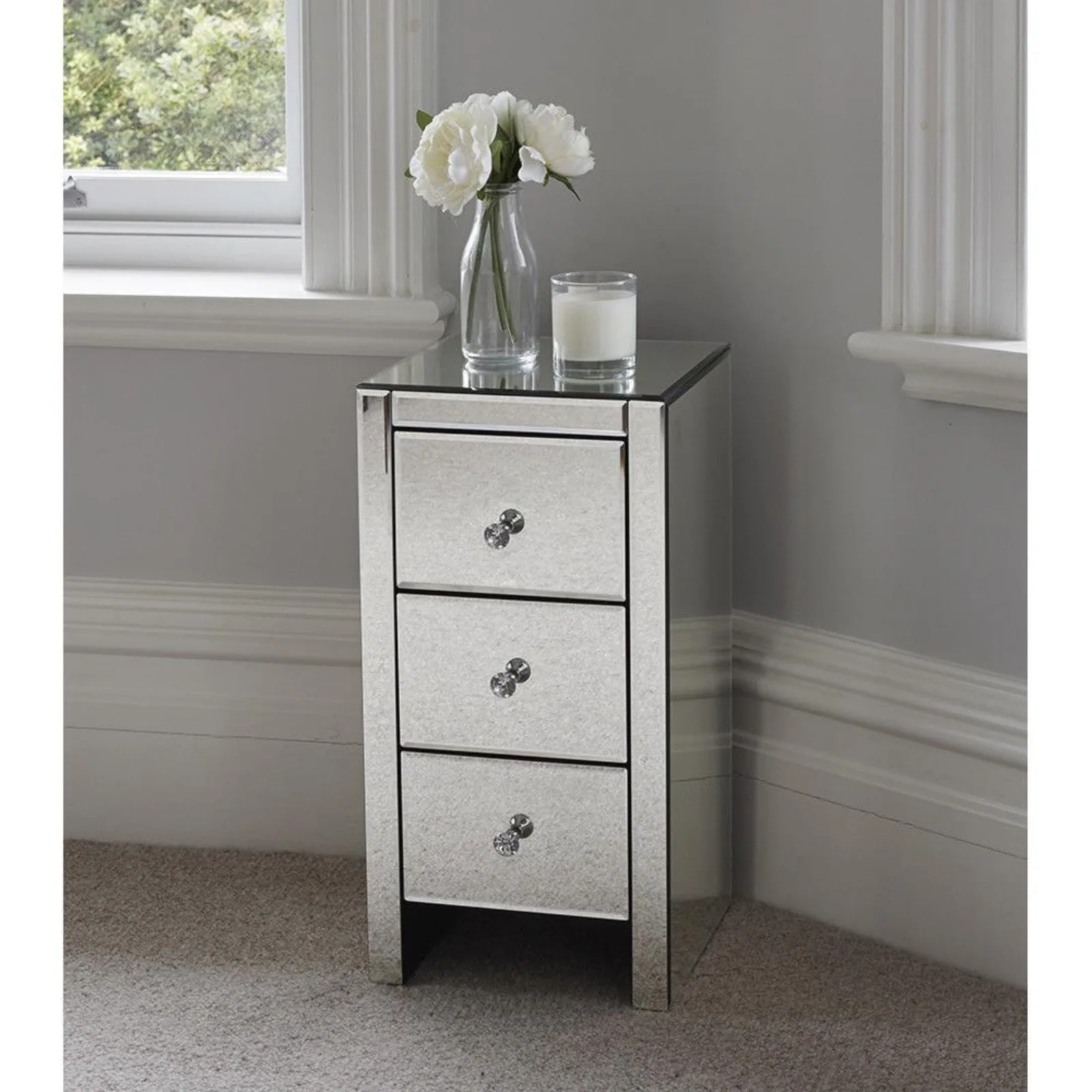 Mirrored Nightstand 3 Drawer Modern Mirror End Table Bedside Table for Bedroom United States