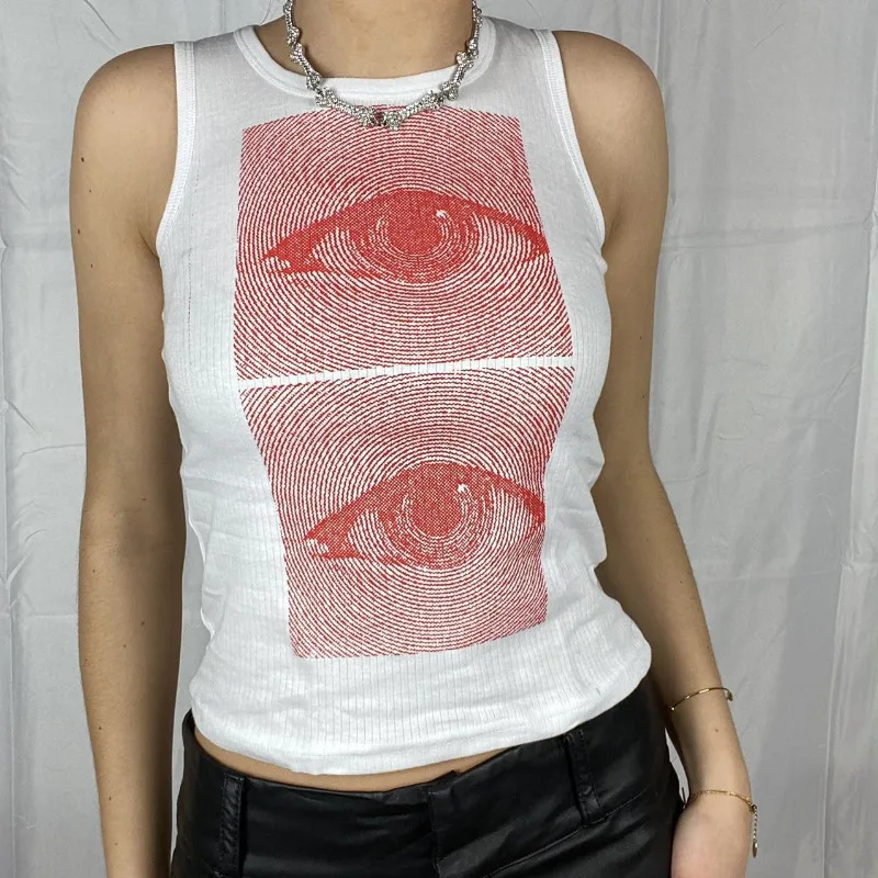 

Women Street Art Camisole Fashion Crop Tops Sexy Slim Y2k Prints Tanks Cool Girls Summer Party Club Wears Hot Lady O Neck Tees