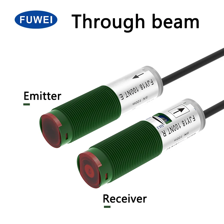 FUWEI FJY18-100PT M18 Small Spot Infrared Visible Laser Through Beam Sensor Photoelectric Sengsing Switch