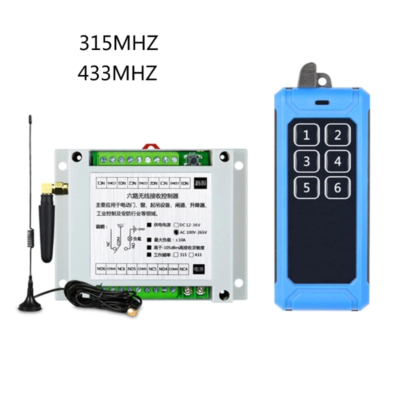 

315Mhz / 433Mhz Wireless 85V 110V 220V 6CH Receiver Module + 6 Botton RF Remote Control Transmitter P8DC