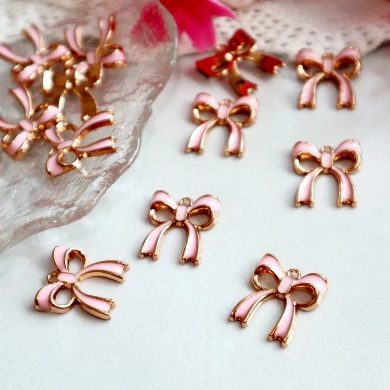 10PCS Larger Hollow Bow Tie Alloy Pendant Enamel Metal Charms DIY Necklace Bracelet Jewelry Keychain Decoration Dangle Accessory