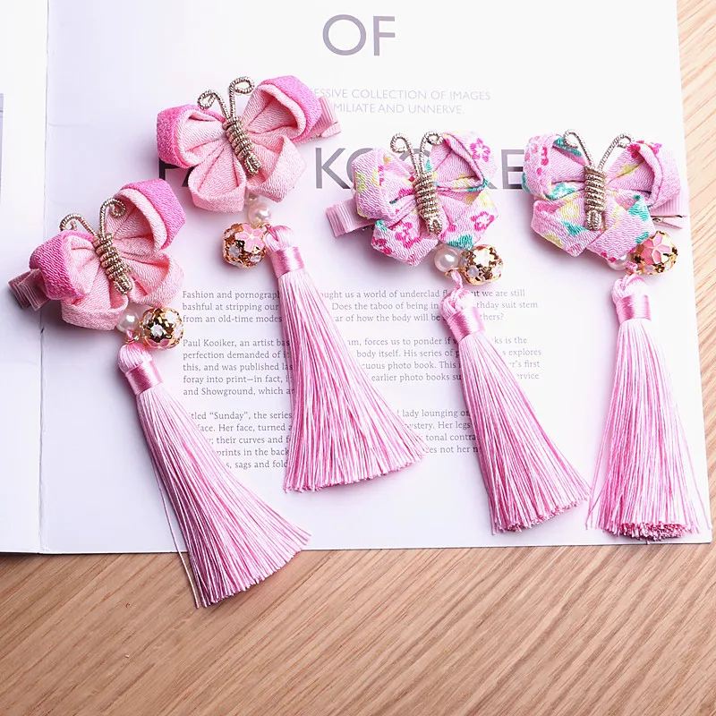 2pcs/lot butterfly tassel Hair Clips Red Hairband Head Band Happy New Year Hairpin Hand Made Rim Hair Accessories Hair Bows