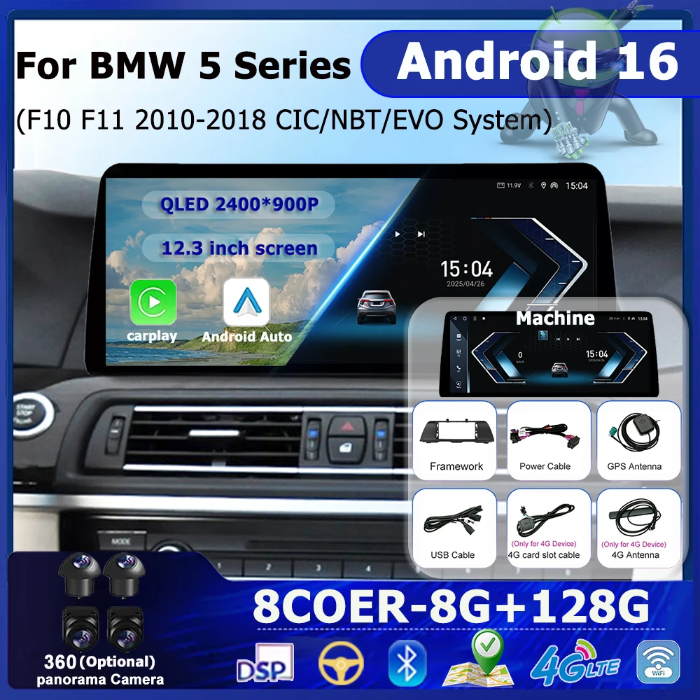 

Беспроводной Carplay для BMW 5 серии F10 F11 2011-2018 Android 16 CIC NBT EVO Система Автомобильный радиоприемник Мультимедийный плеер GPS Navi 4G WiFi