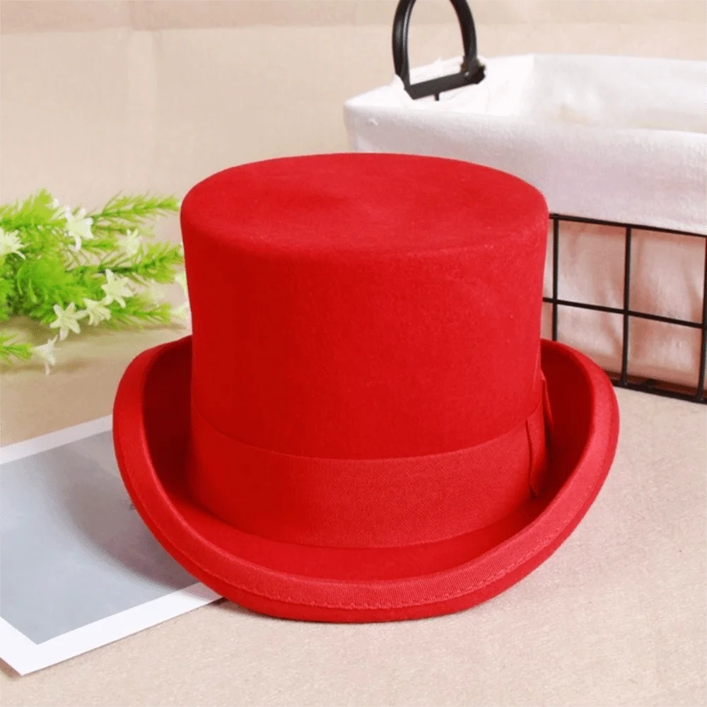Gentleman-Stil Wollmaterial Zylinderhut Satin-Futter Klassisches Design Magierhut Gentleman-Hut Bühnenauftritt – Detail 3