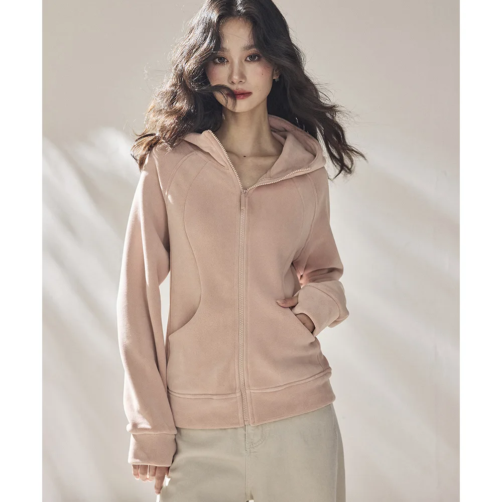 

Женский утепленный кардиган на молнии с капюшоном, повседневный стиль, флисовая подкладка, длинный рукав, весенняя верхняя одежда из полиэстера