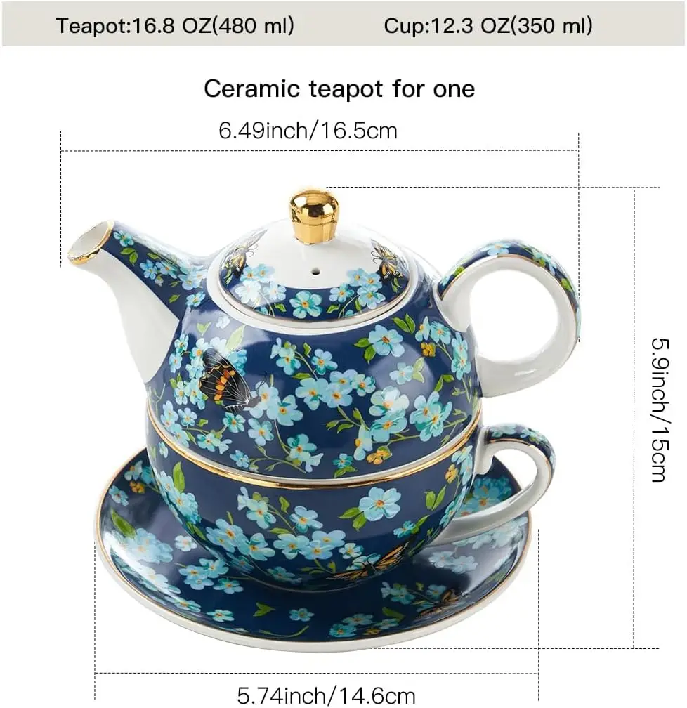 Tea for One Set, Teapot for One, Teapot and Cup Set, Pocelain Tea Set for One, Gift for Women, Blooming Flowers