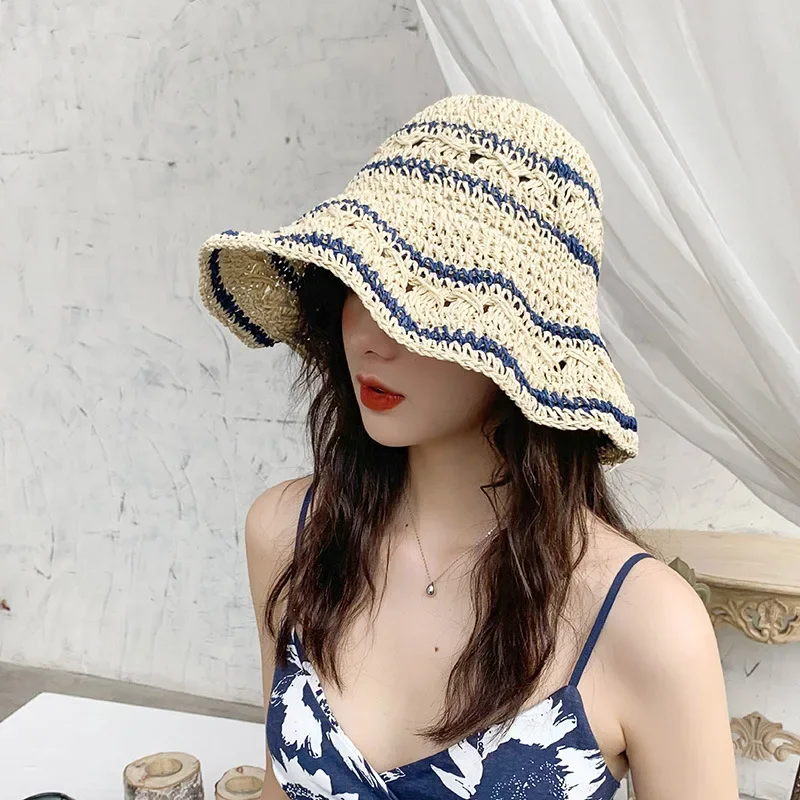 Summer Straw Hats for Women Foldable Outdoor Gorro 2022 Sunshade Hollowed Panama Hat Beach Caps Fashion Elegante Cap