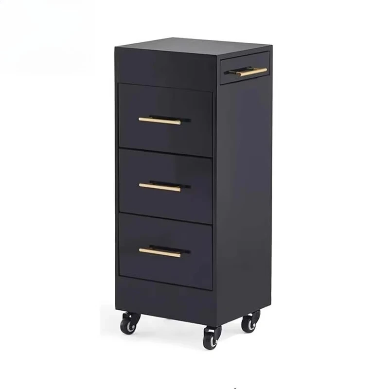 Wood Modern Black White Multi Layer Salon Trolley Storage Cabinet Rotation Silent Wheel Tool Cabinet for Beauty Shop