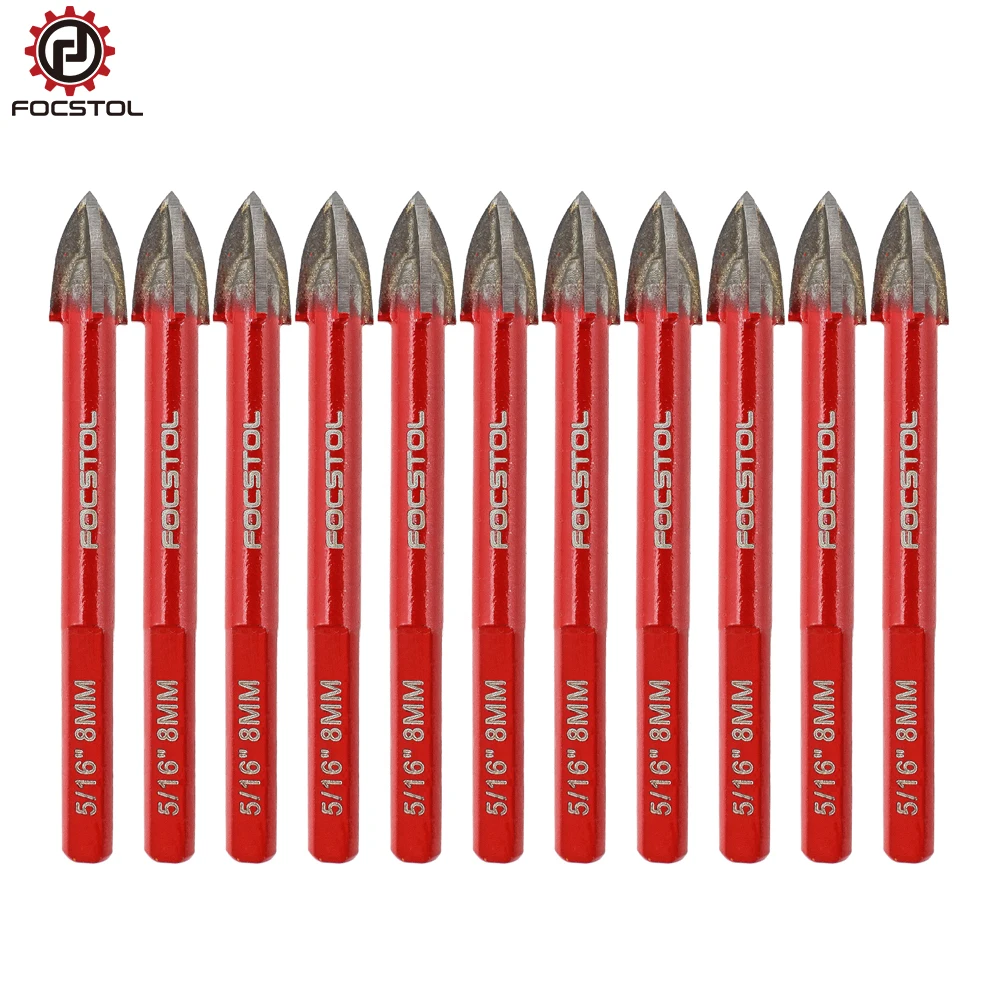 

FOCSTOL 5/6/8/10/12mm 10PCS Drill Bit Set Triangle shank Phillips carbide Hole Saw Woodworking For Plastic Marble Ceramic Tile