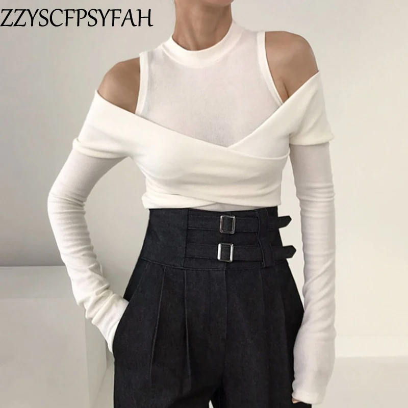 New fashion hot selling woman tshirts nice netred casual lady t shirt beautiful women sexy white off shoulder top aesthetic BAA