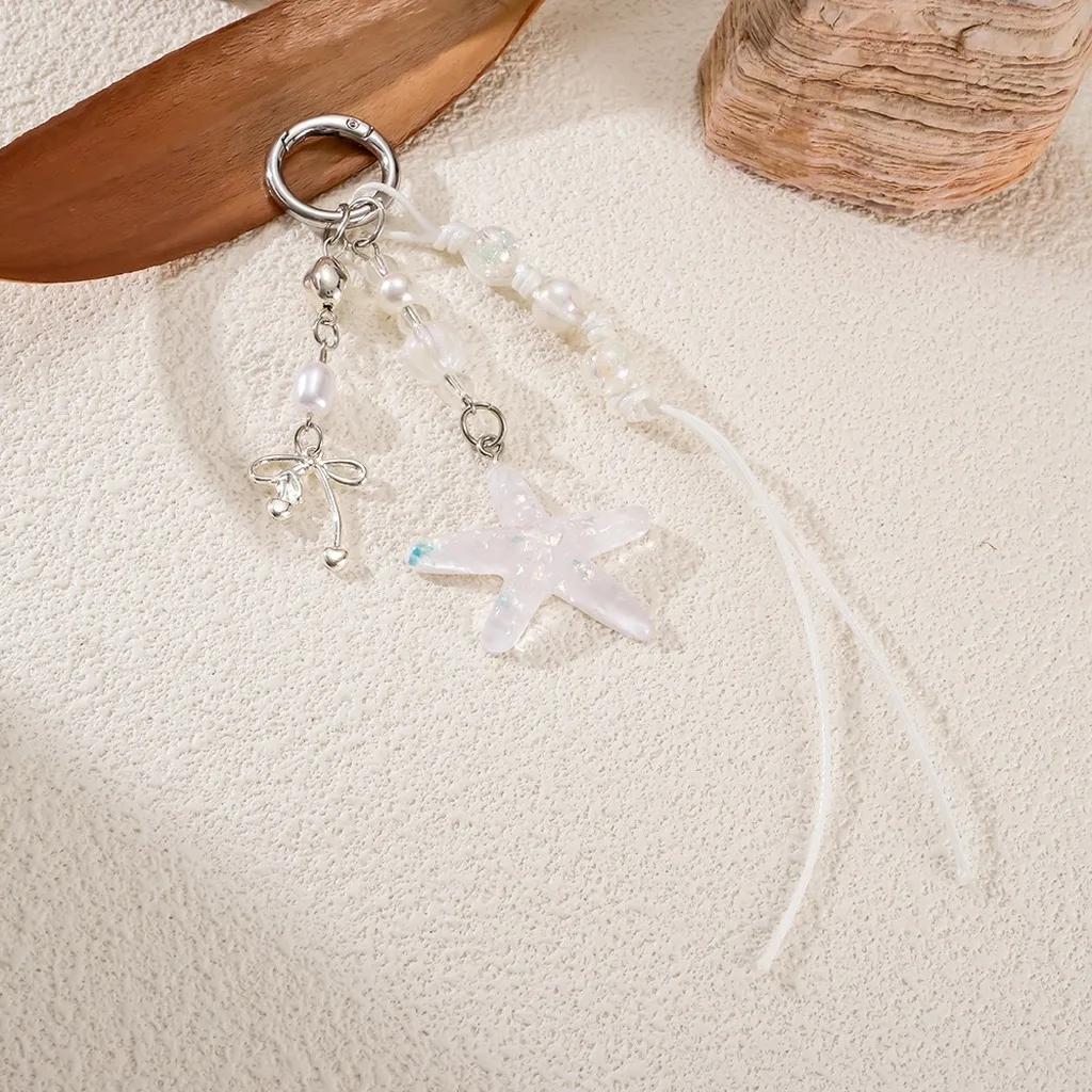 Glitter Keychain Acrylic Starfish Key Chain Bowknot Bag Charm Sweet Decorative Keychain Pendant For Casual Shopping Backpacks