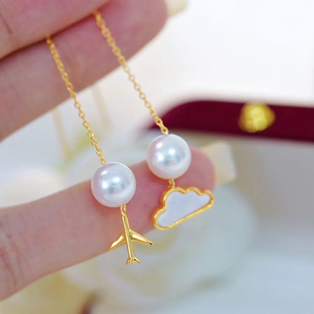 Pearl Earrings Asymmetric Design Earline Shell Cloud Airplane Handmade Earrings 8-9mm South Sea Pearl AAA  9-10mm 925s