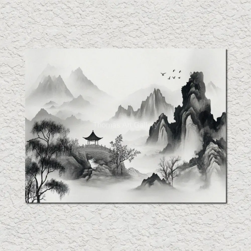 Japanese minimalism Mountain Landscape Art Black & White Canvas Print HD Picture Wabi Sabi Wall Decor for Living Room Office