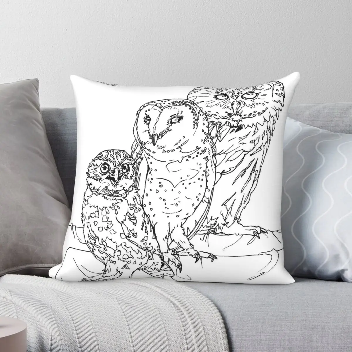 O For Owl Colouring Square Pillowcase Polyester Linen Velvet Creative Zip Decor Home Cushion Cover